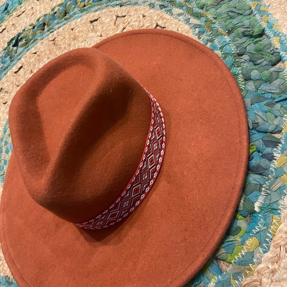 Wool burnt orange wide brim hat